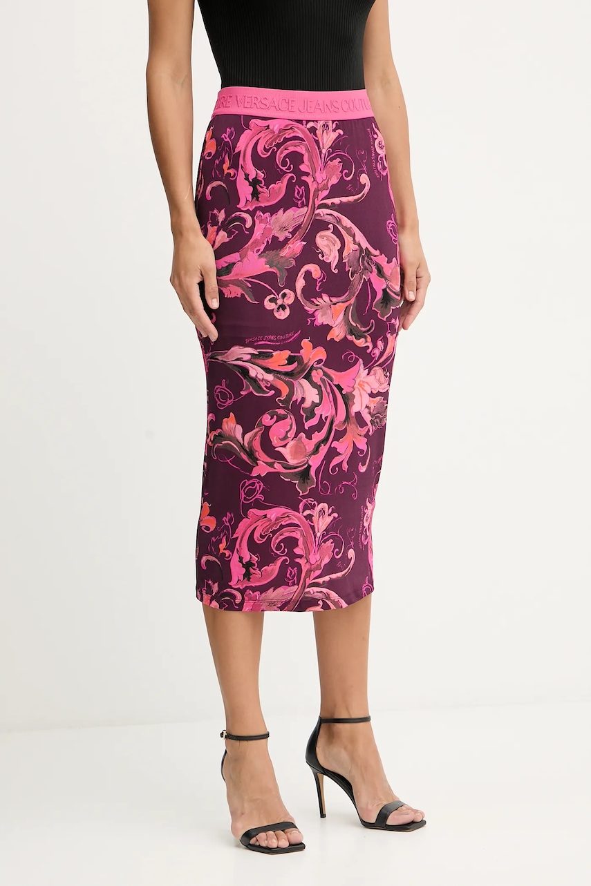 Sukně Versace Jeans Couture vínová barva, midi, pouzdrová, 79HAE806 JS500