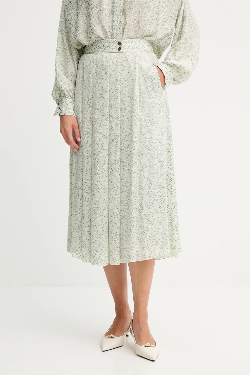 Sukně z hedvábné směsi Forte Forte zelená barva, midi, áčková, 14125.my.skirt