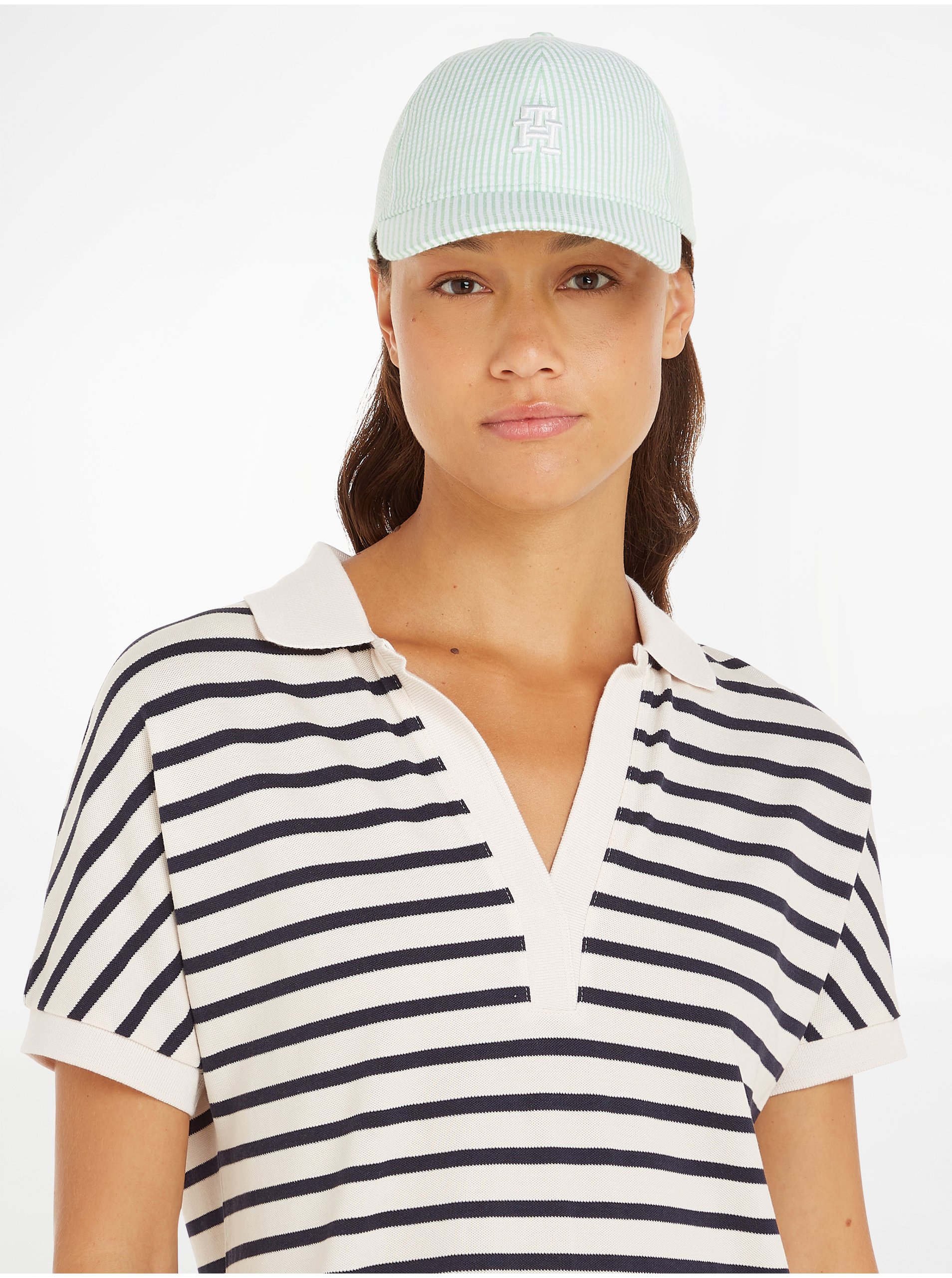 Světle modrá dámská pruhovaná kšiltovka Tommy Hilfiger Iconic Prep  - Dámské
