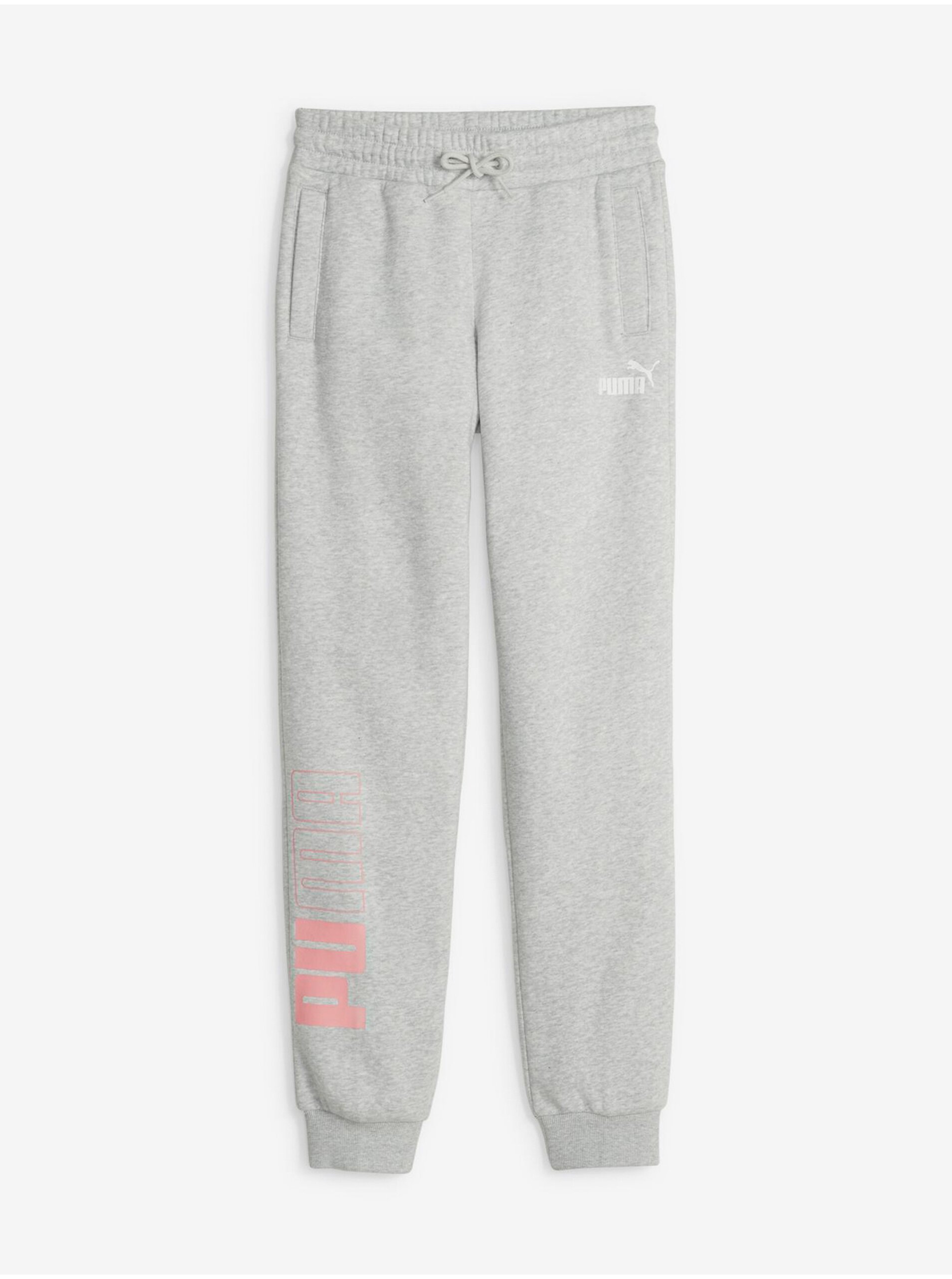 Světle šedé holčičí žíhané tepláky Puma Power - Holky