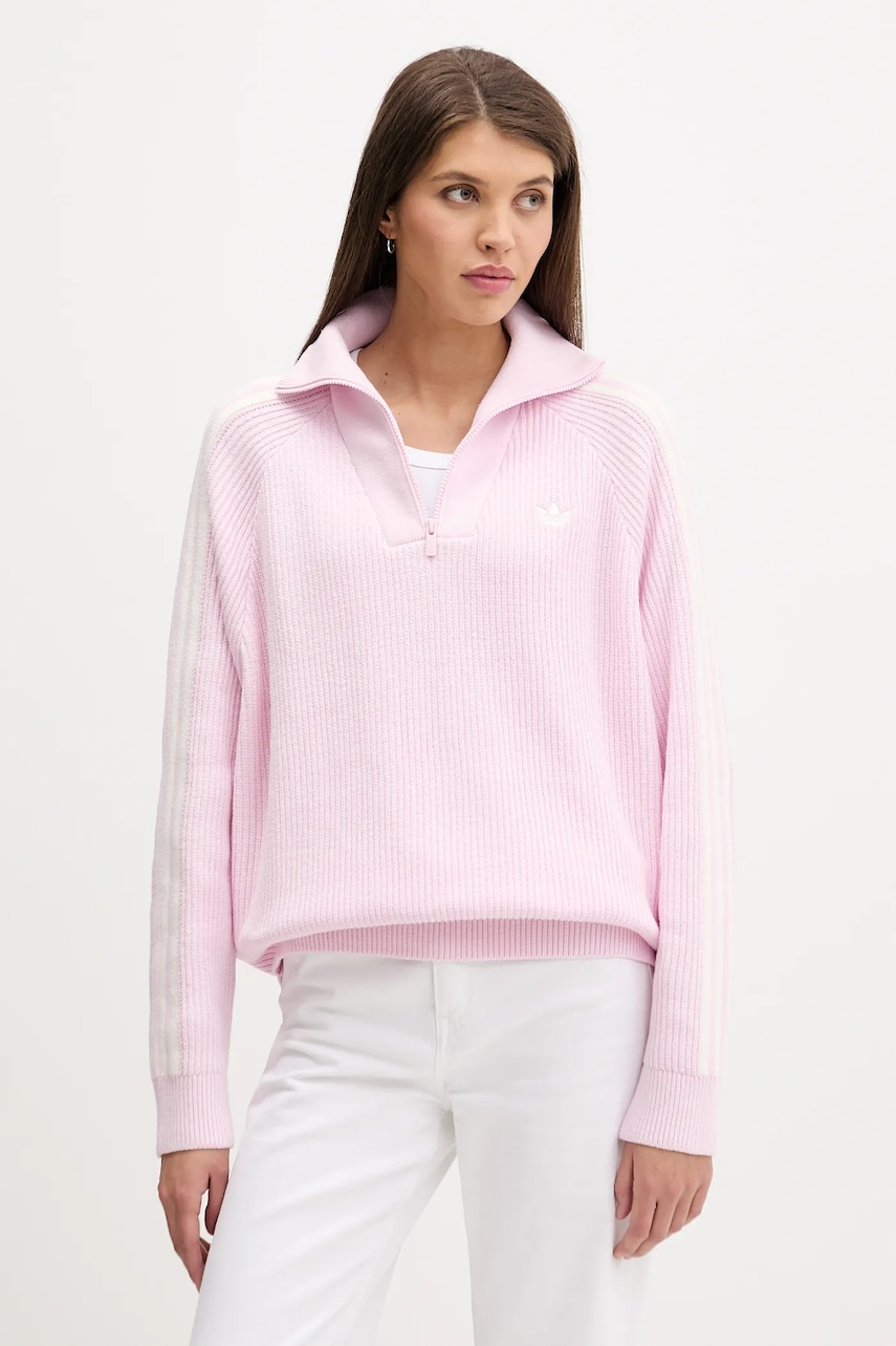 Svetr adidas Originals Funnel dámský, růžová barva, s pologolfem, KS7785