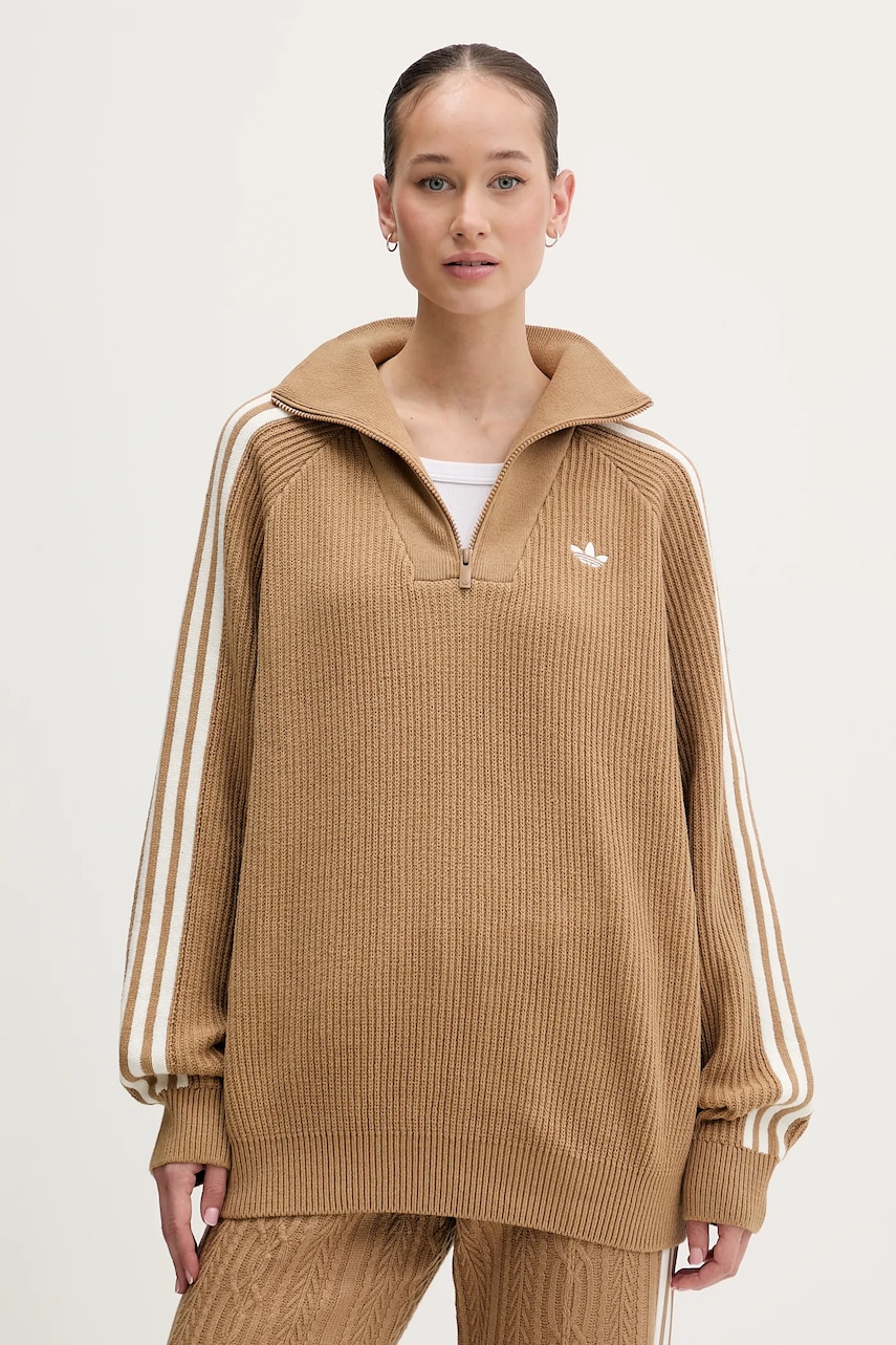 Svetr adidas Originals Funnel dámský, zelená barva, s pologolfem, KS7787