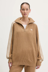 Svetr adidas Originals Funnel dámský, zelená barva, s pologolfem, KS7787