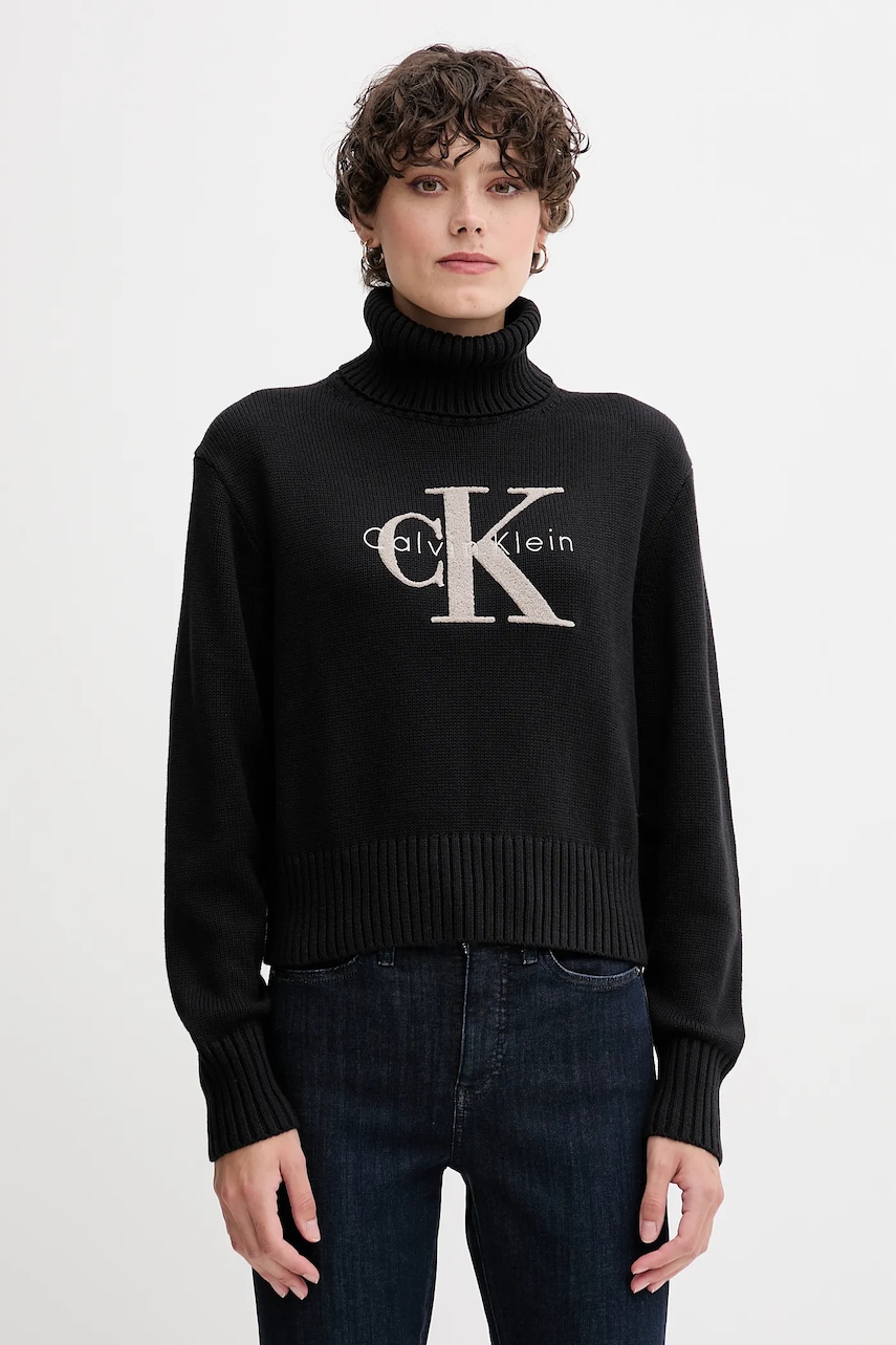 Svetr Calvin Klein Jeans dámský, černá barva, s golfem, LV047D354G