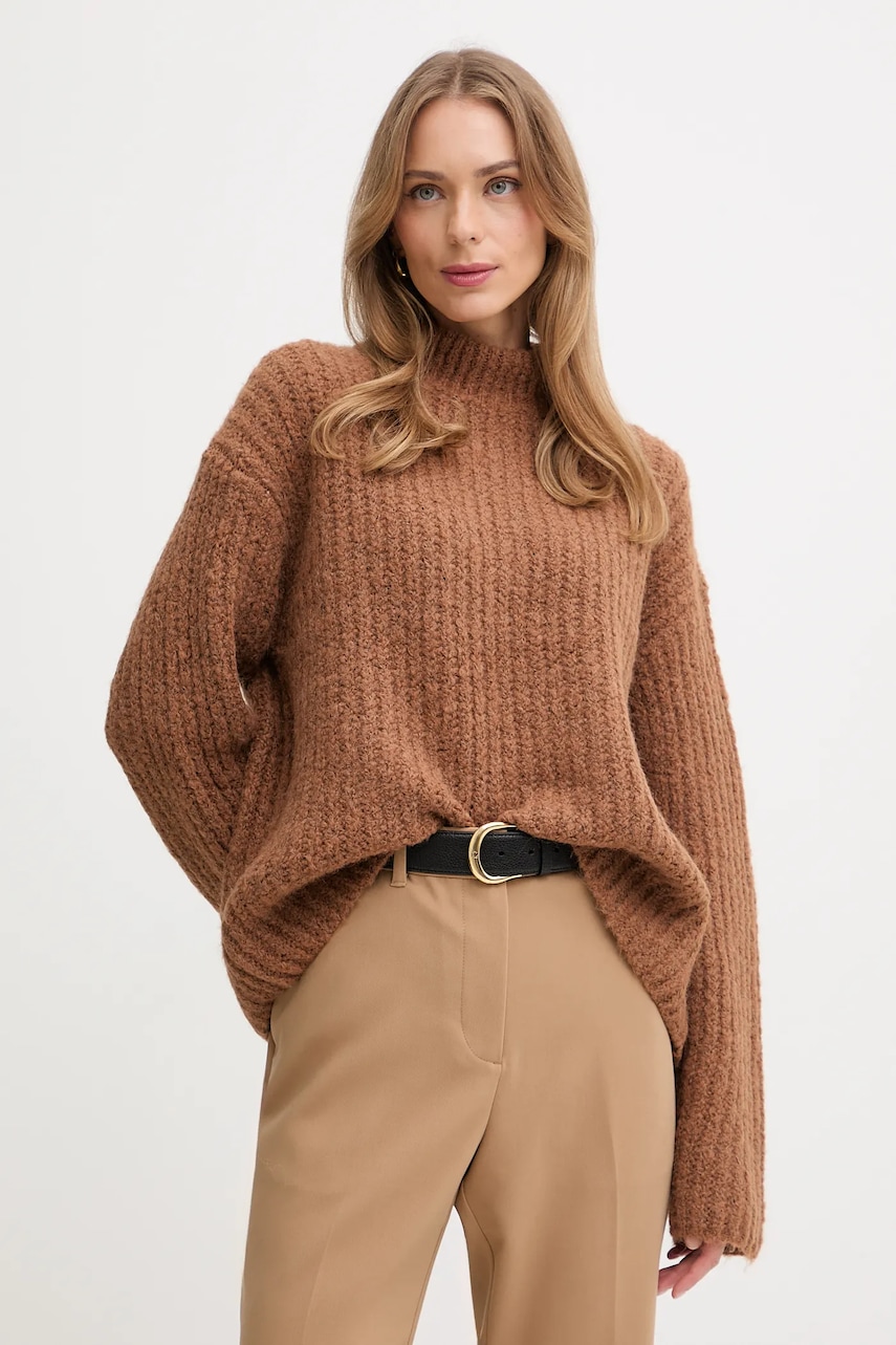 Svetr Calvin Klein Jeans dámský, hnědá barva, s pologolfem, LV044D361G