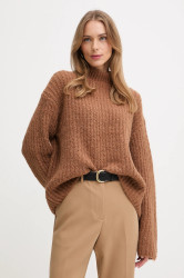 Svetr Calvin Klein Jeans dámský, hnědá barva, s pologolfem, LV044D361G