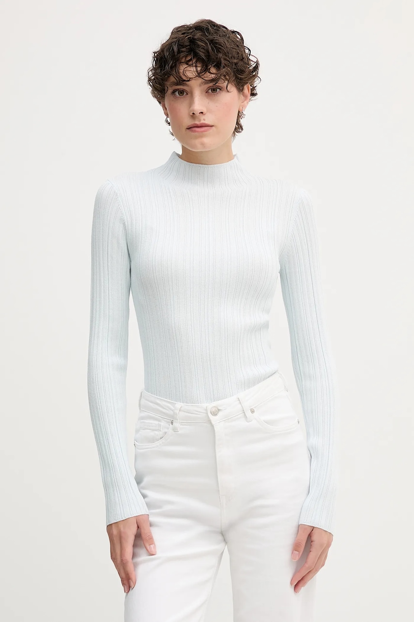 Svetr Calvin Klein Jeans dámský, modrá barva, s pologolfem, LV044D348G