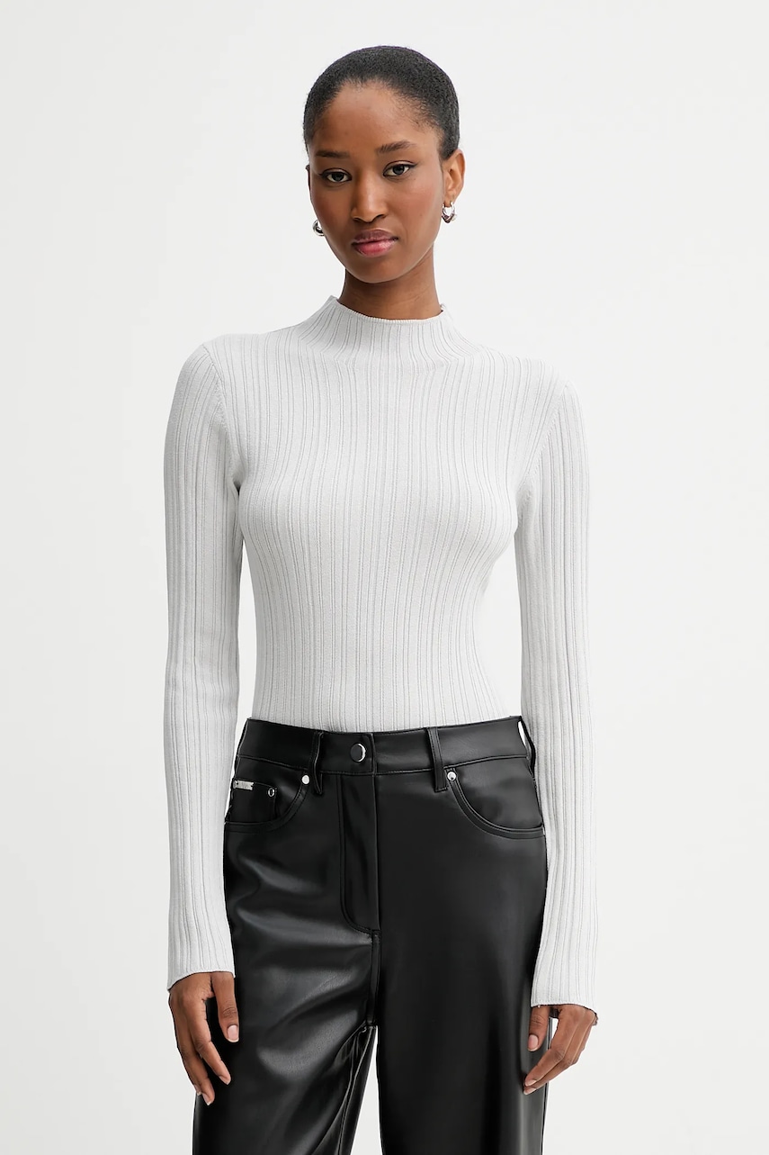 Svetr Calvin Klein Jeans dámský, šedá barva, s pologolfem, LV044D348G