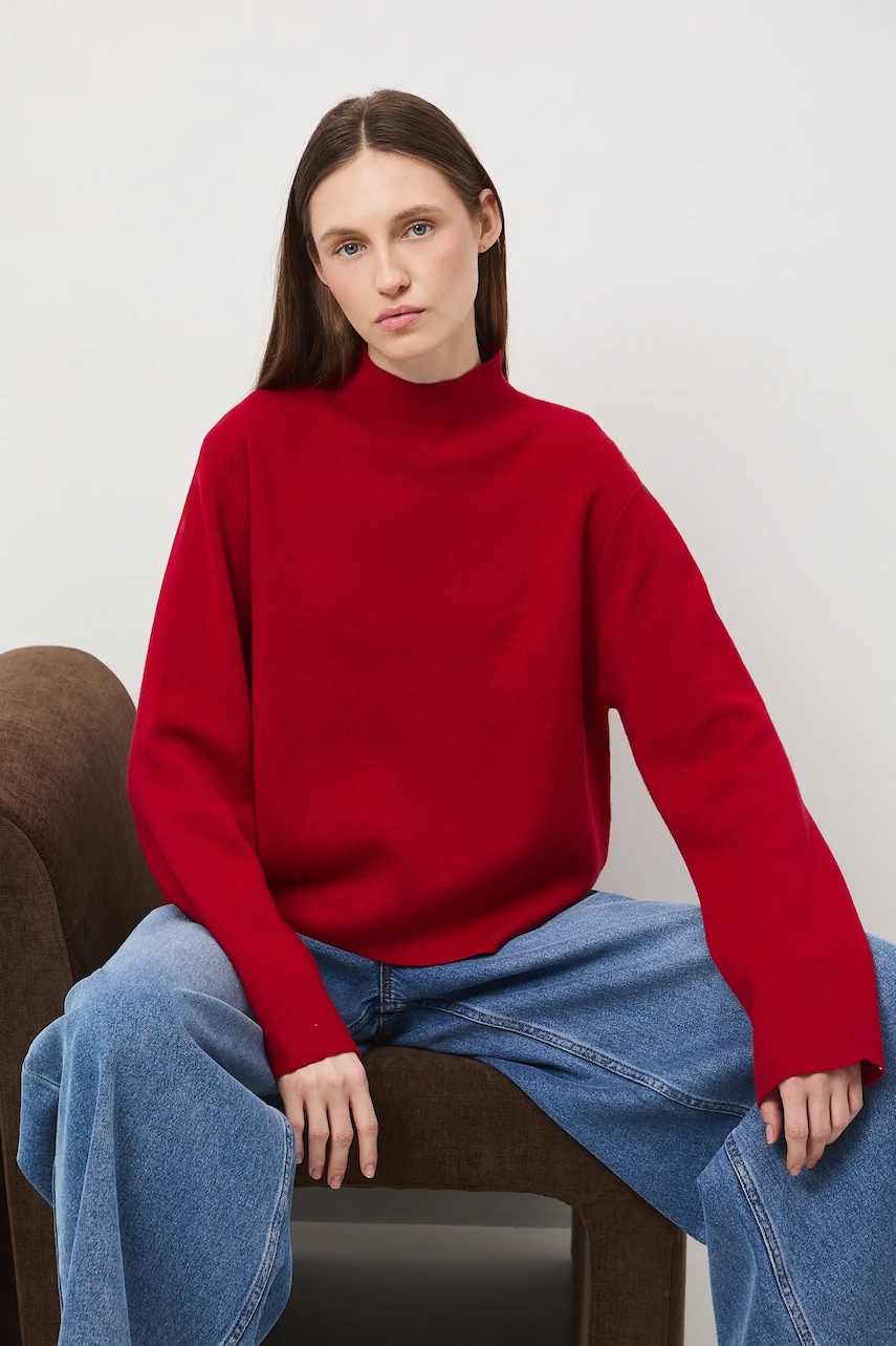 Svetr Medicine dámský, červená barva, s pologolfem