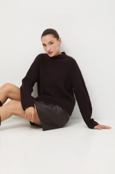 Svetr Medicine dámský, hnědá barva, s pologolfem