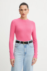 Svetr Morgan dámský, růžová barva, s pologolfem, MCIELO