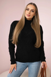 Svetr s ozdobnou výpletem černé barvy