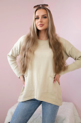 Svetr s předními kapsami béžový