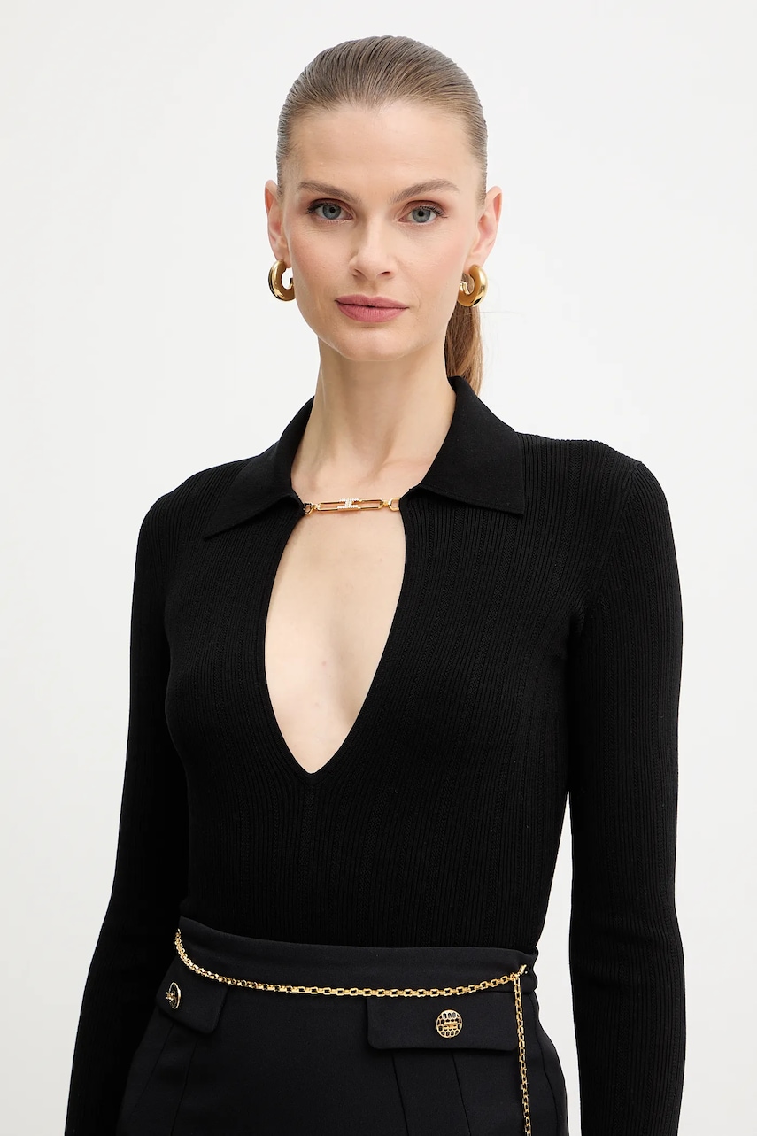 Svetr s přídavkem hedvábí Elisabetta Franchi černá barva, MK09B56E2