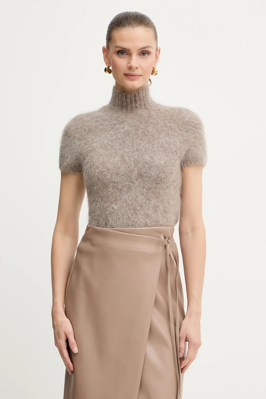 Svetr s příměsí alpakové vlny Marciano by Guess AGNES hnědá barva, s pologolfem, 5BGR10 5794Z