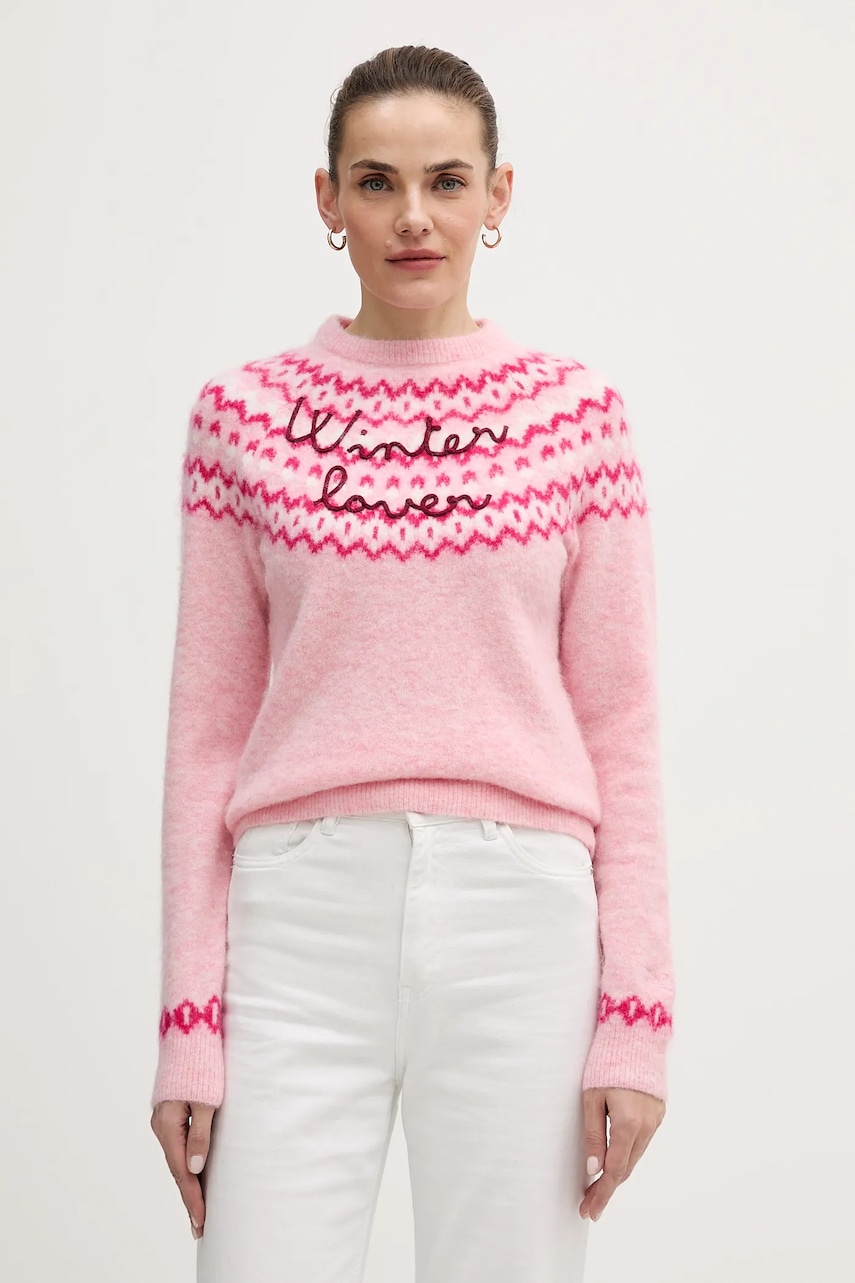 Svetr s příměsí alpakové vlny MC2 Saint Barth růžová barva, QUE0031