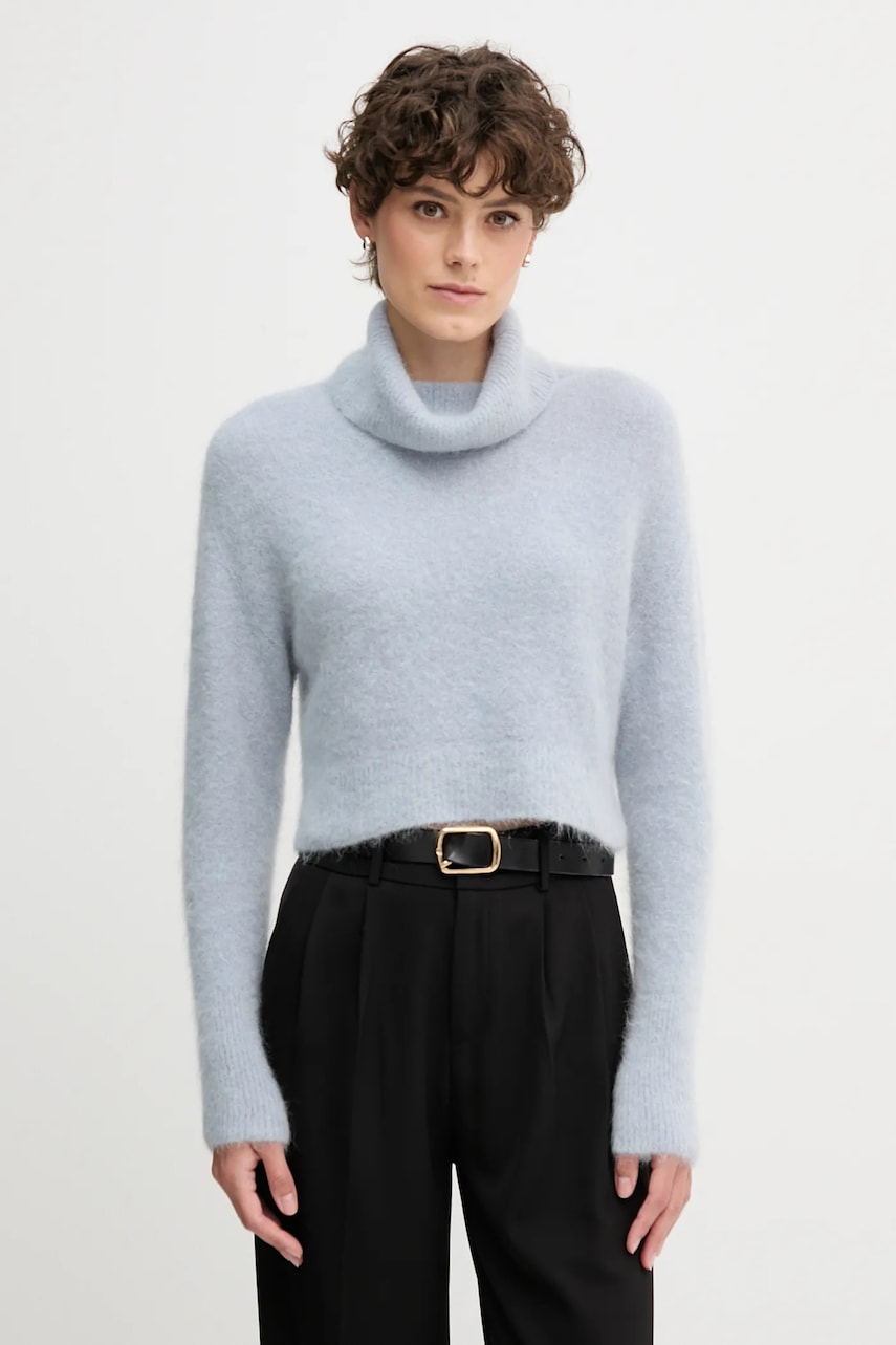 Svetr s příměsí alpakové vlny Sandro Ferrone modrá barva, s golfem, S9YBFNOME