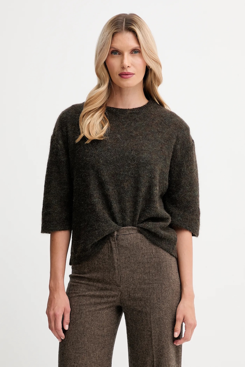 Svetr s příměsí alpakové vlny Sessun hnědá barva, 25109014