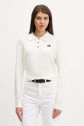 Svetr s příměsí alpakové vlny Tommy Jeans béžová barva, DW0DW22558