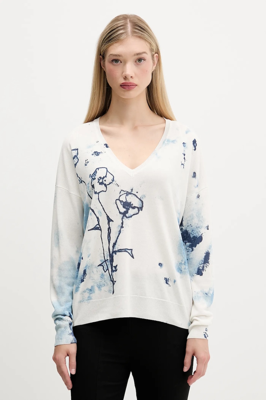 Svetr s příměsí lnu Desigual HELSINKI dámský, béžová barva, 25SWJF33