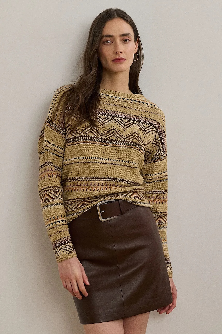 Svetr s příměsí lnu Lauren Ralph Lauren dámský, béžová barva, 200971322