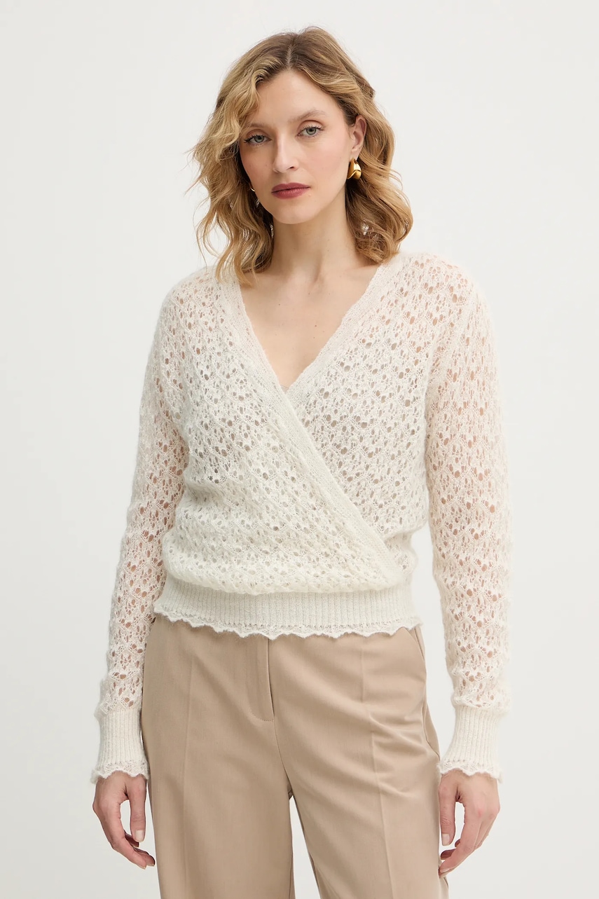 Svetr s příměsí mohéru Twinset béžová barva, 252TT3200