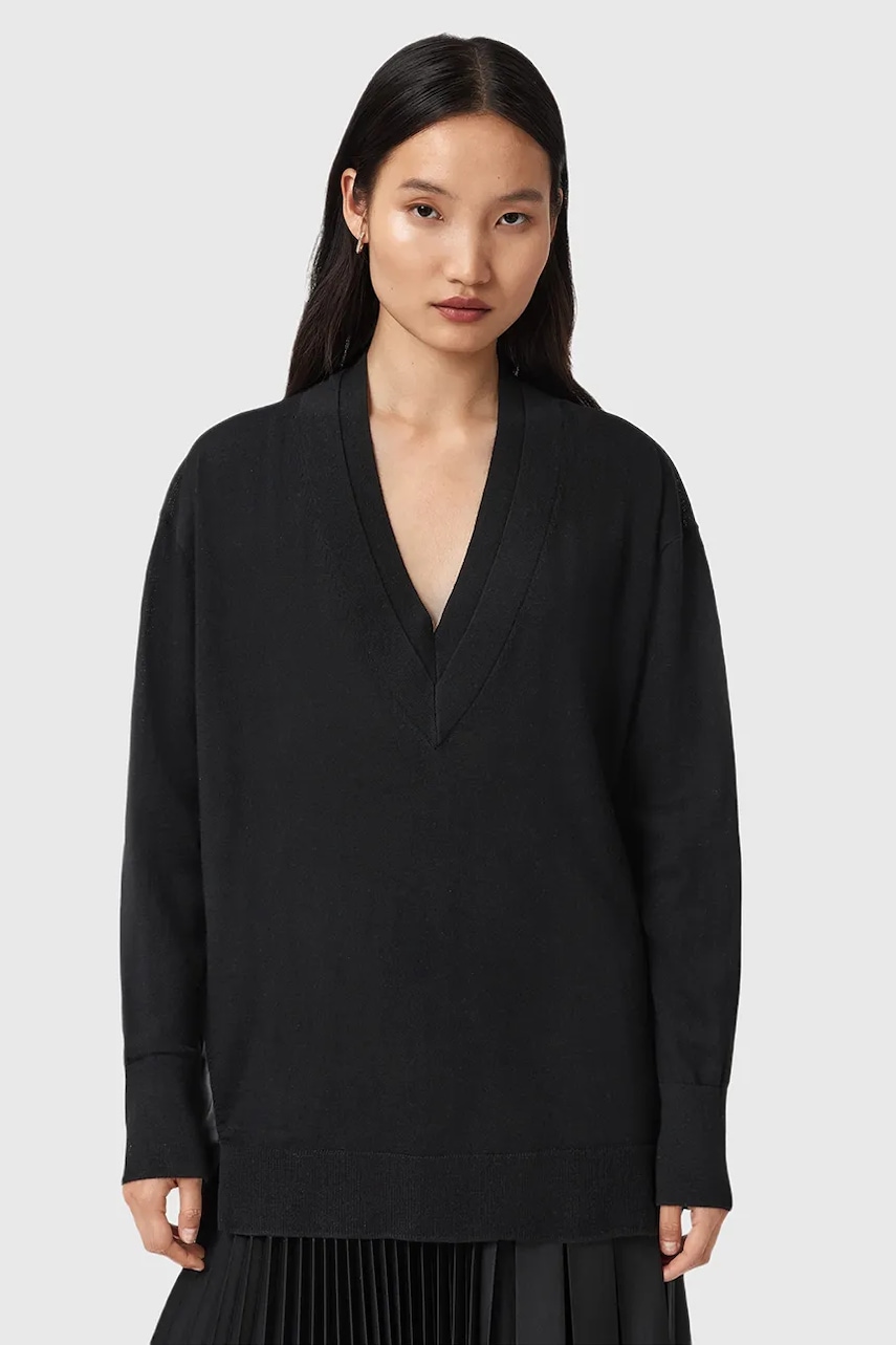 Svetr s příměsí vlny AllSaints BERN černá barva, W050KD