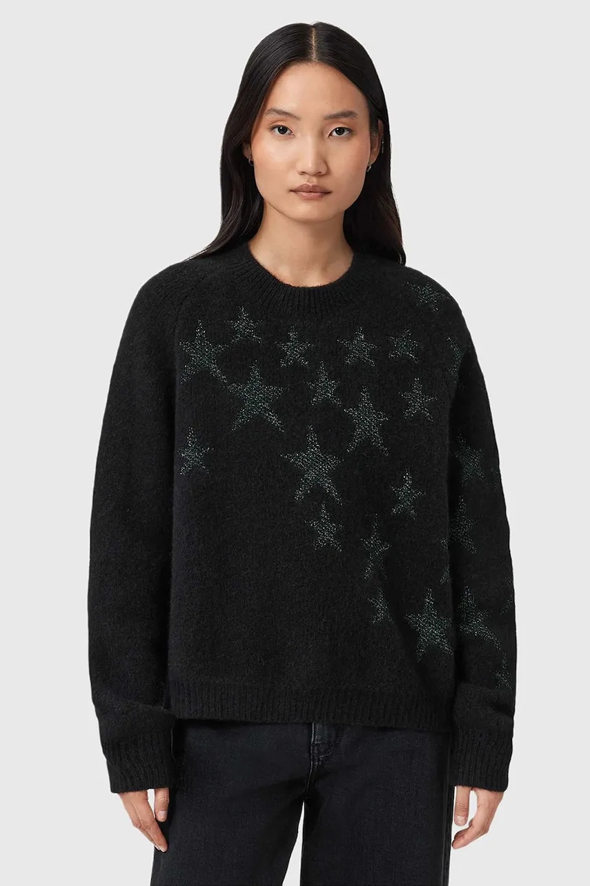 Svetr s příměsí vlny AllSaints černá barva, W089KD