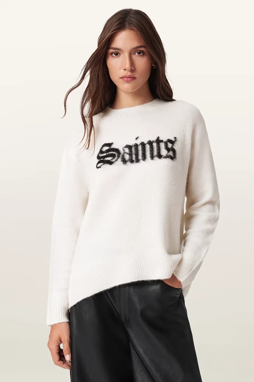 Svetr s příměsí vlny AllSaints SAINTS černá barva, W100KD