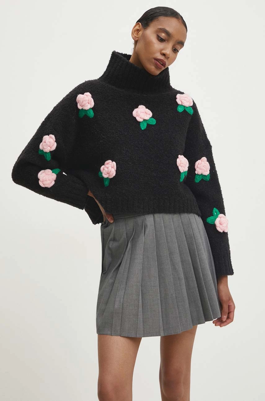 Svetr s příměsí vlny Answear.LAB černá barva, s pologolfem