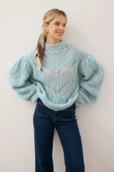 Svetr s příměsí vlny Bizuu ROSSO modrá barva, s pologolfem, ROSSO BLUE