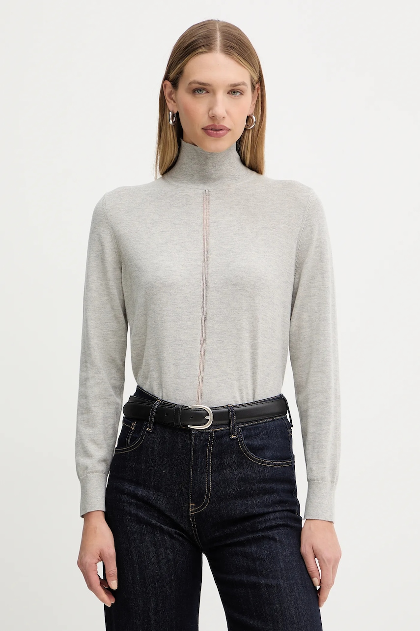 Svetr s příměsí vlny BOSS Orange C_Faghettini šedá barva, s pologolfem, 50551356