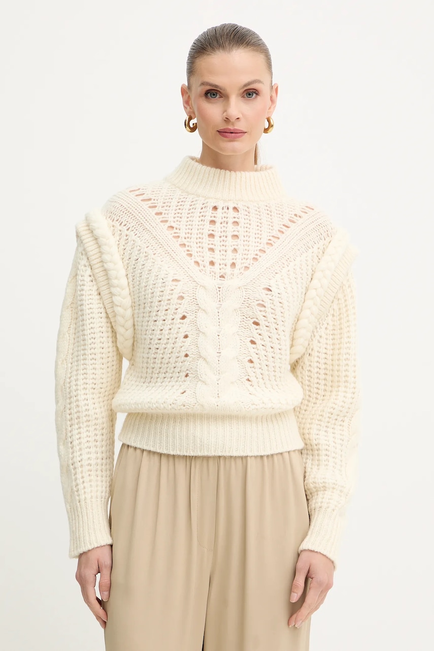 Svetr s příměsí vlny BOSS Orange C_Fasta béžová barva, 50548951