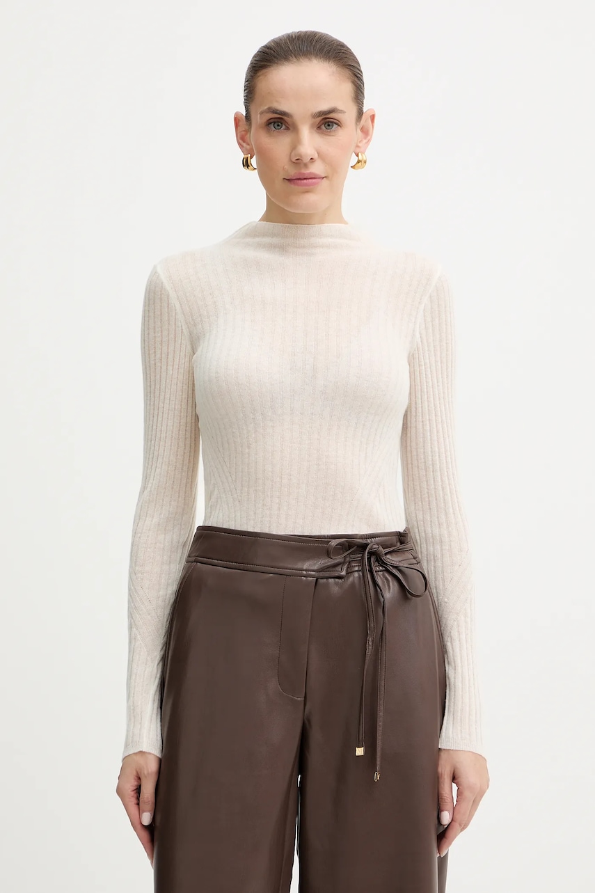 Svetr s příměsí vlny BOSS Orange C_Fenni béžová barva, s pologolfem, 50549391