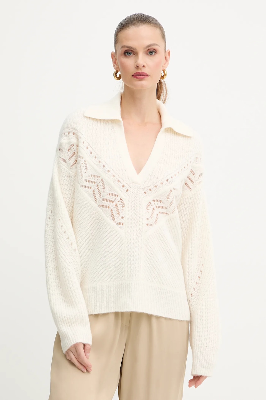 Svetr s příměsí vlny BOSS Orange C_Fortelli béžová barva, 50548948