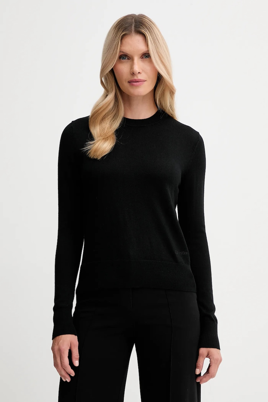 Svetr s příměsí vlny Calvin Klein černá barva, LV044D370G