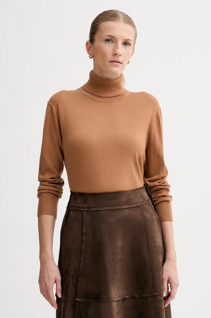 Svetr s příměsí vlny Calvin Klein hnědá barva, s golfem, LV044D371G