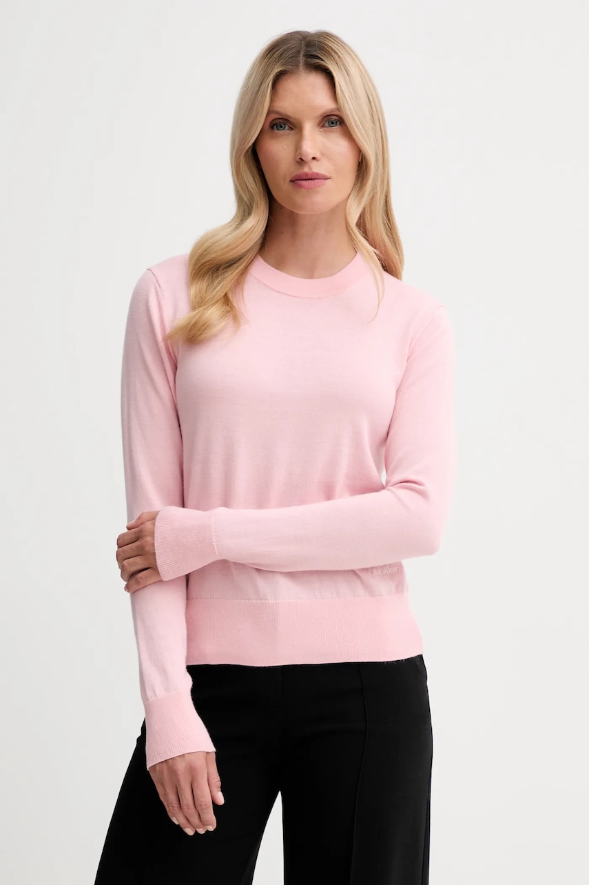 Svetr s příměsí vlny Calvin Klein růžová barva, LV044D370G