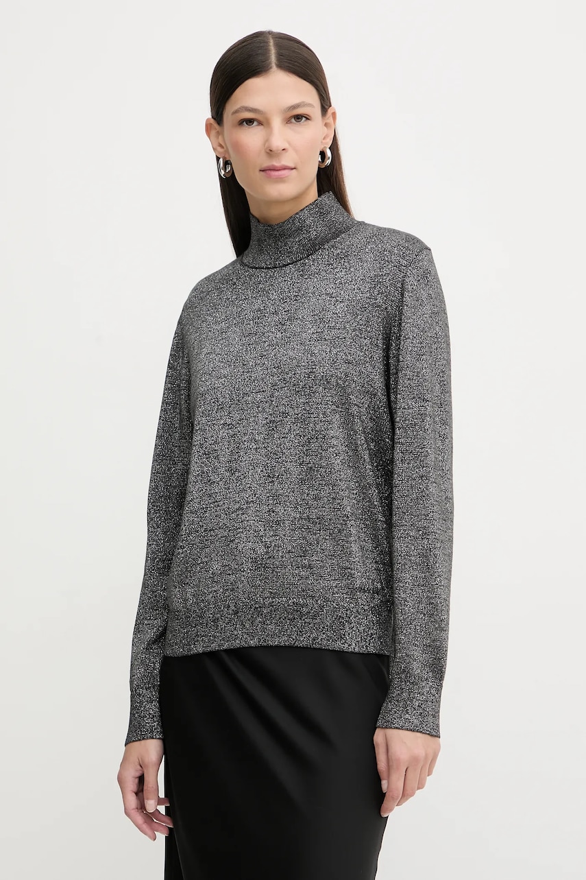 Svetr s příměsí vlny Calvin Klein šedá barva, s pologolfem, LV044E363G