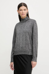 Svetr s příměsí vlny Calvin Klein šedá barva, s pologolfem, LV044E363G