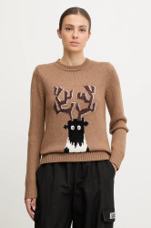 Svetr s příměsí vlny EA7 Emporio Armani hnědá barva, AF17652.7W000699