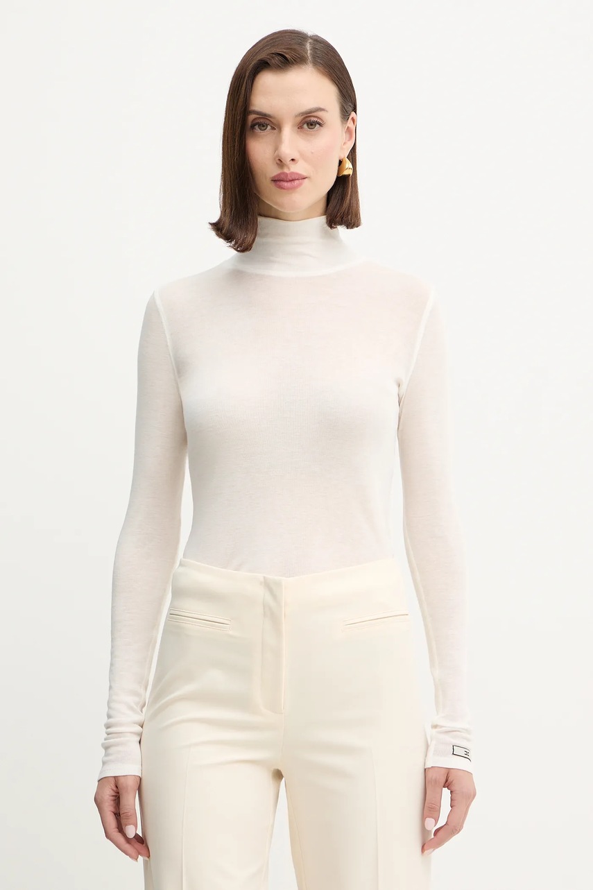 Svetr s příměsí vlny Elisabetta Franchi béžová barva, MD61B56E2