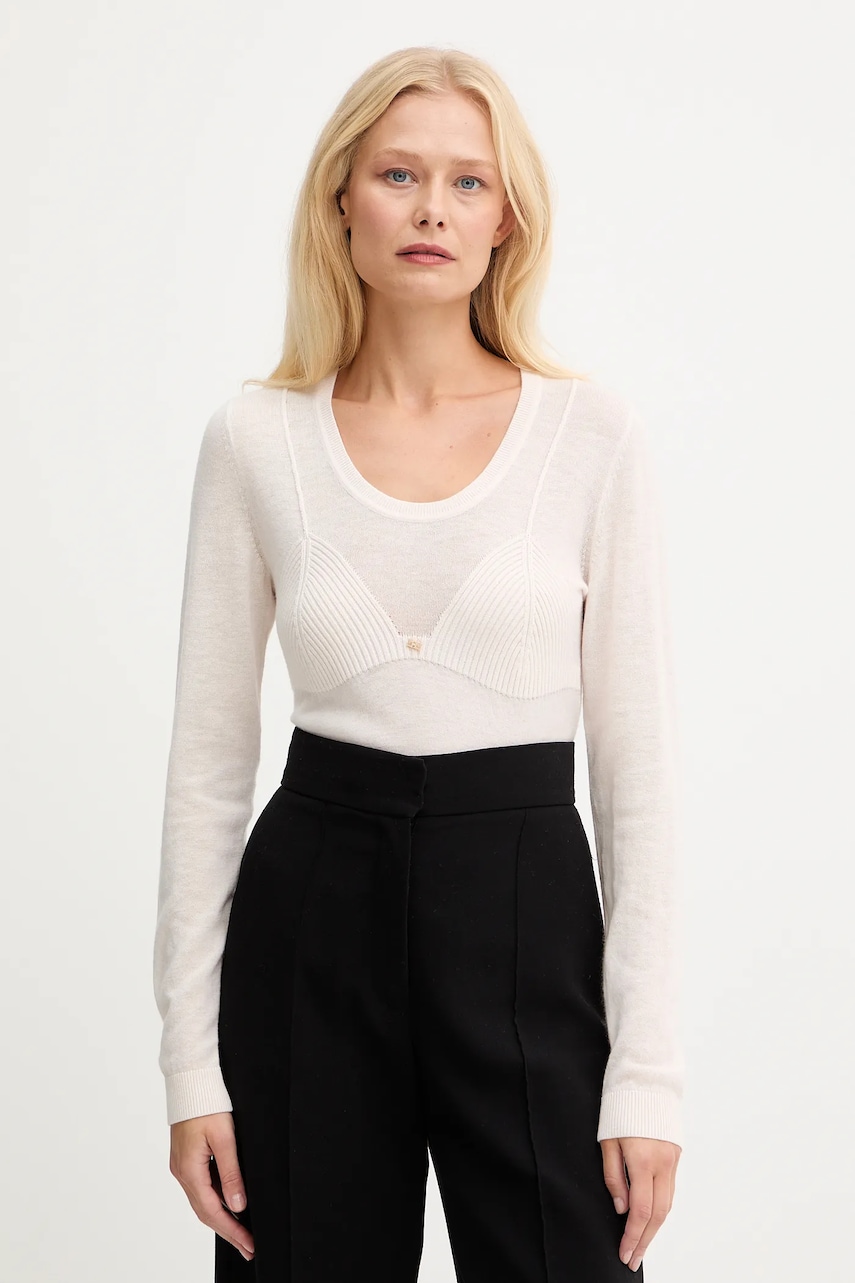 Svetr s příměsí vlny Elisabetta Franchi béžová barva, MK35S57E2