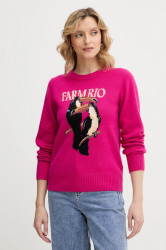 Svetr s příměsí vlny Farm Rio růžová barva, 352085
