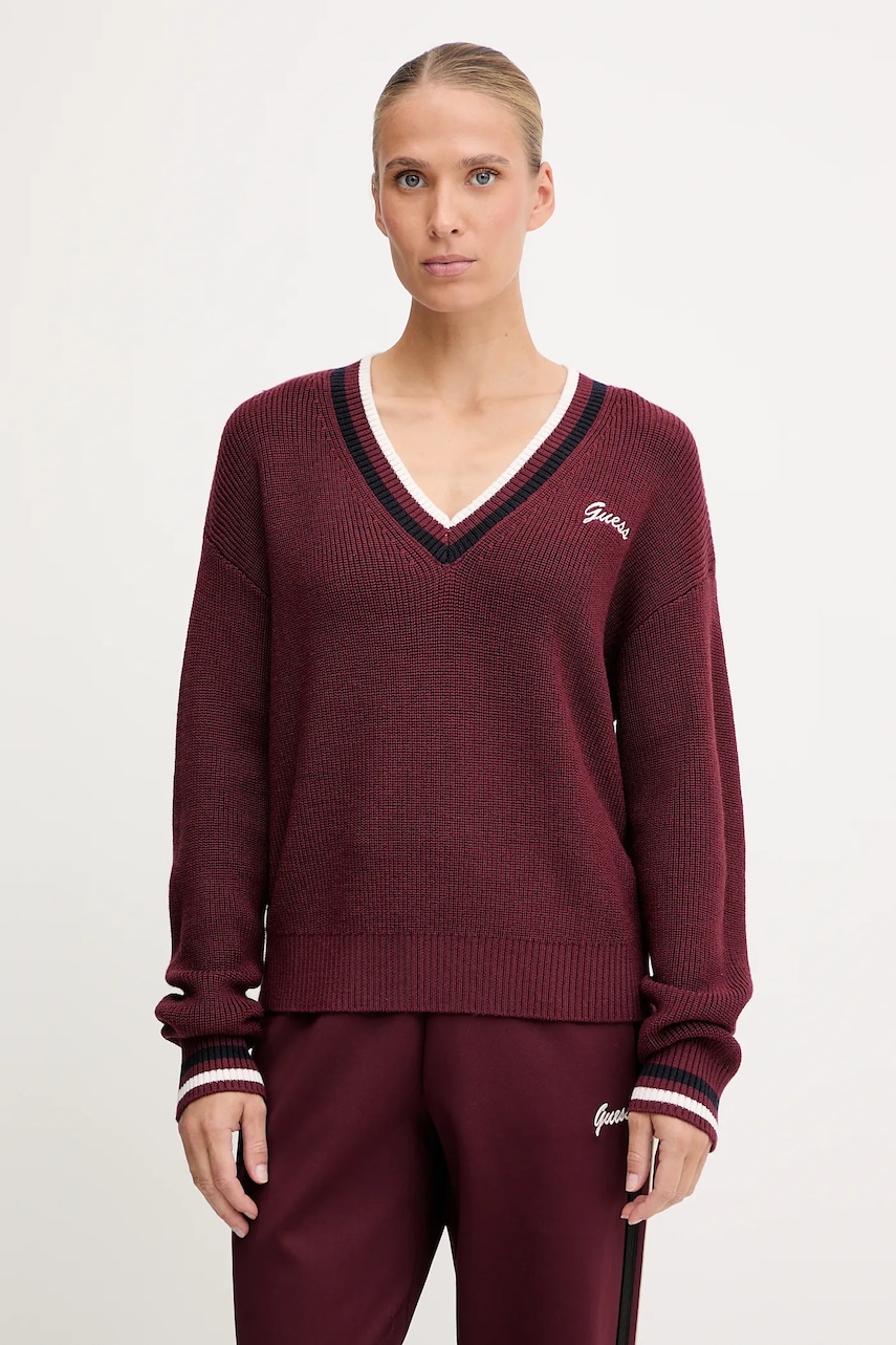 Svetr s příměsí vlny Guess SABINA vínová barva, V5BR01 Z1152