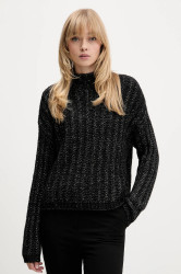 Svetr s příměsí vlny HUGO Safineyny černá barva, s pologolfem, 50550210