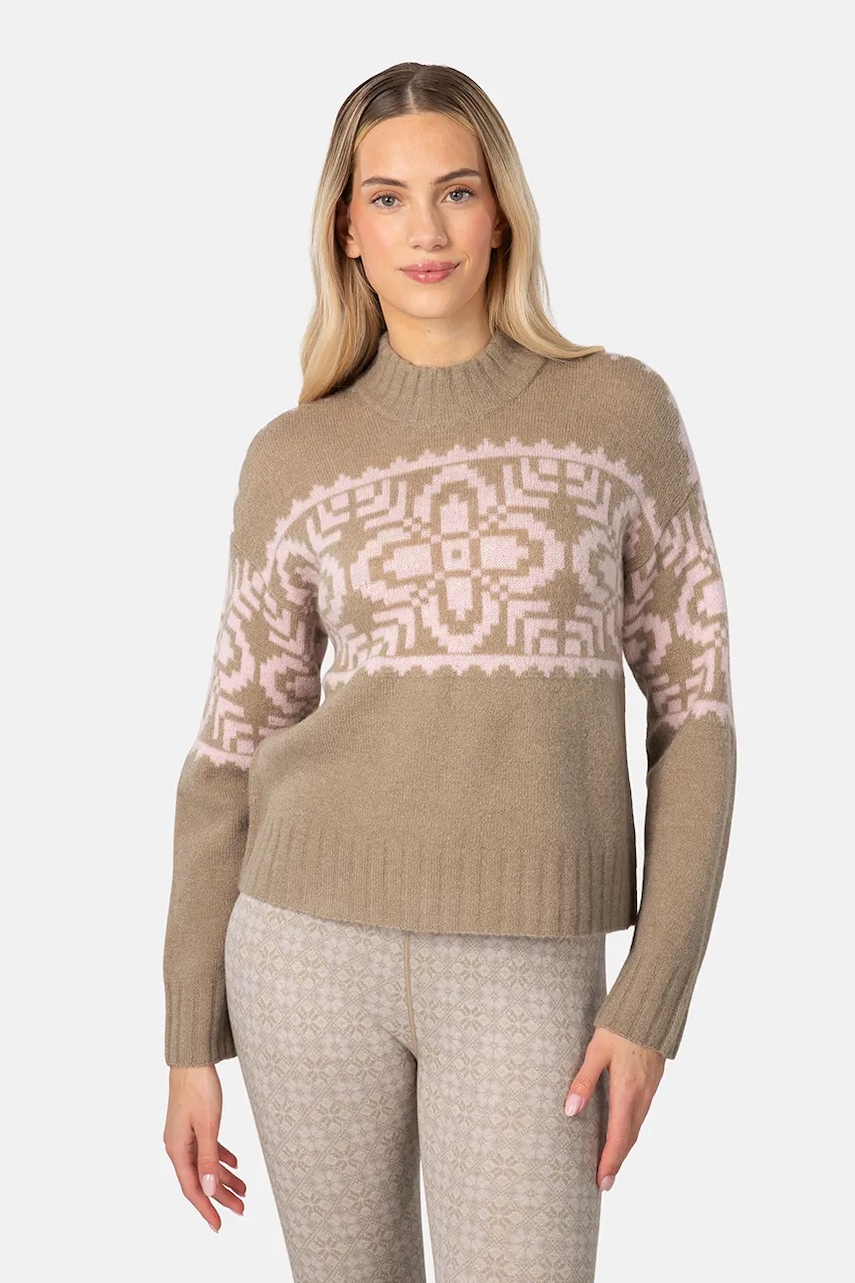 Svetr s příměsí vlny Kari Traa DISA zelená barva, s pologolfem, 623885