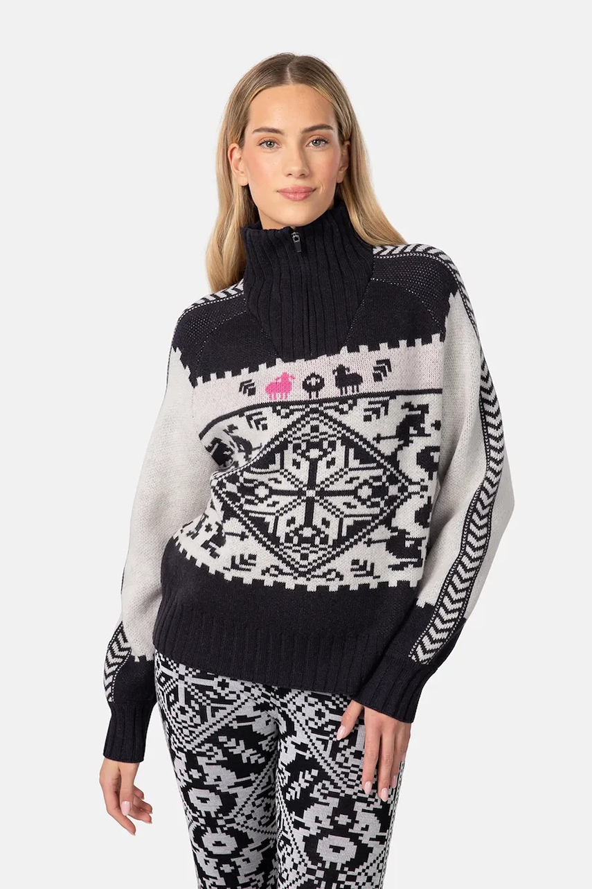 Svetr s příměsí vlny Kari Traa SAGA černá barva, s golfem, 623841