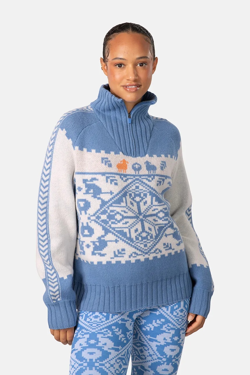 Svetr s příměsí vlny Kari Traa SAGA modrá barva, s golfem, 623841