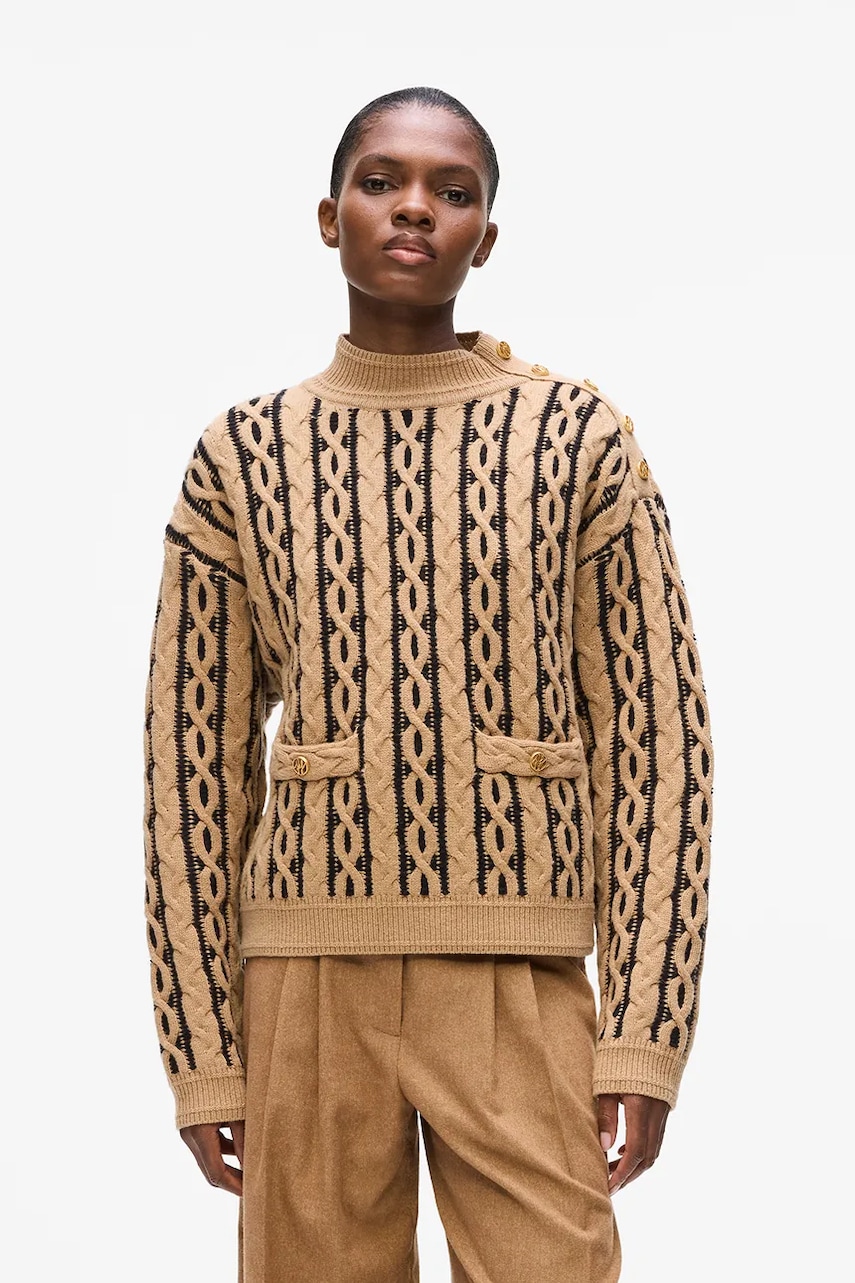 Svetr s příměsí vlny Karl Lagerfeld hnědá barva, s pologolfem, A4W18039